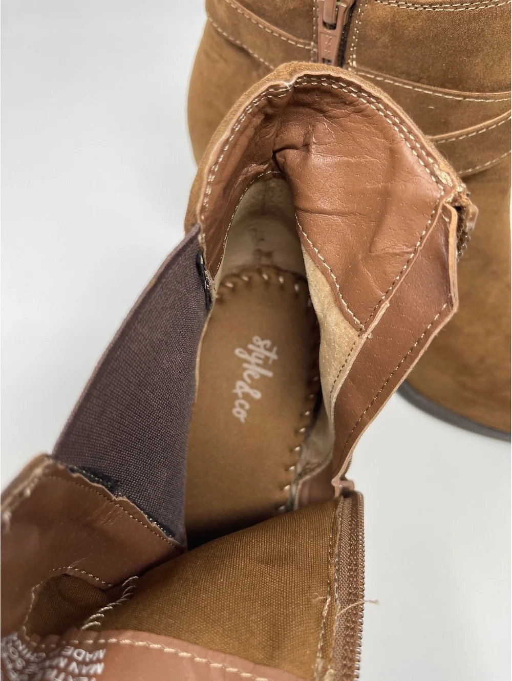 Style & Co Brown Faux Suede Ankle Boots Women's Size 8M Heel Buckle Zip Booties